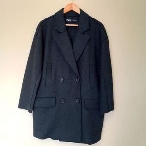 ZARA Women's Green Wo Blend Double Breasted Knit Jacket Coat Size M